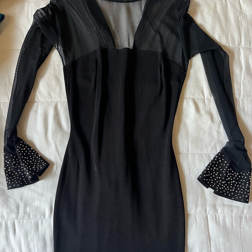 Nicole Bakti Black Dress with Studded Bell Sleeves